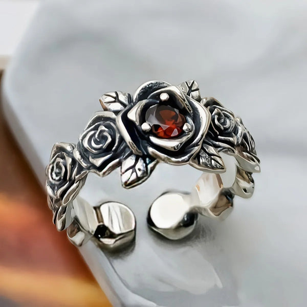 Vintage Bohemian Flower Red Crystal Ring